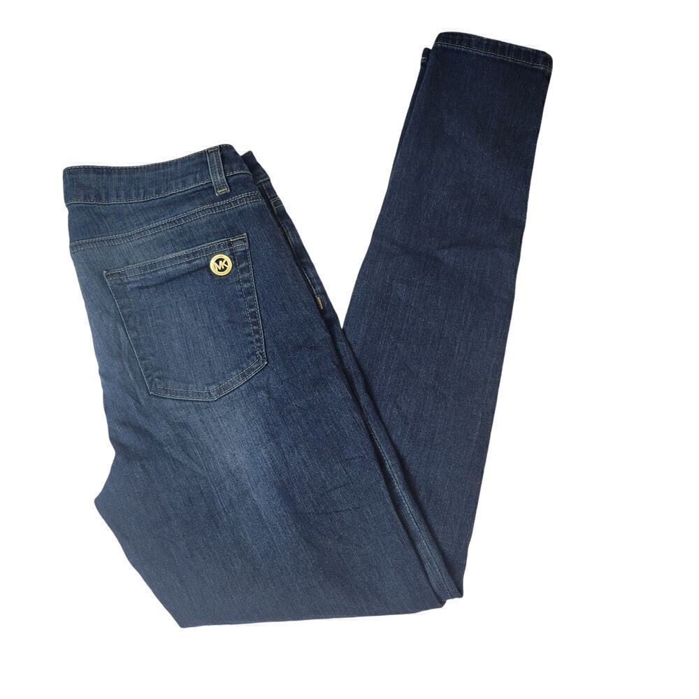 Michael Kors Womens Cropped Izzy Skinny Denim Jeans Sz 8‎ Blue Dark Wash Stretch